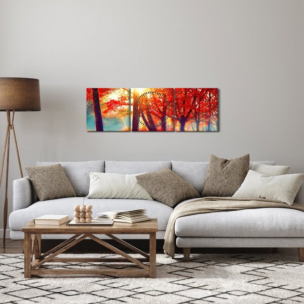Obraz - Jesenná krajina (s hodinami) (90x30 cm)
