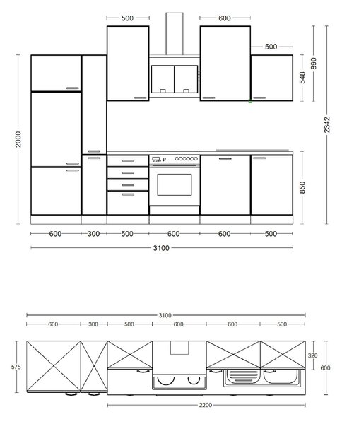KUCHYNSKÝ BLOK 310 cm FlexWell - Online Only kuchyne, Online Only