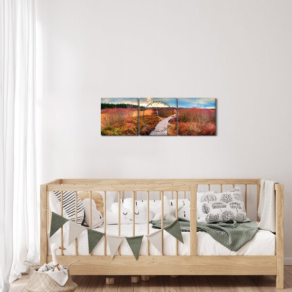 Obraz - Jesenná cesta krajinou (s hodinami) (90x30 cm)