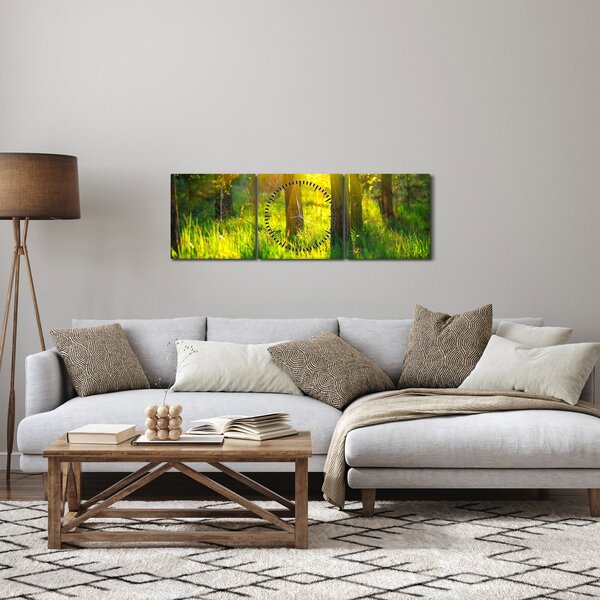 Obraz - Jarné prebúdzanie lesa (s hodinami) (90x30 cm)