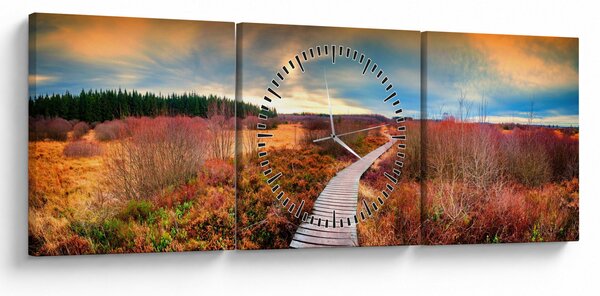Obraz - Jesenná cesta krajinou (s hodinami) (90x30 cm)