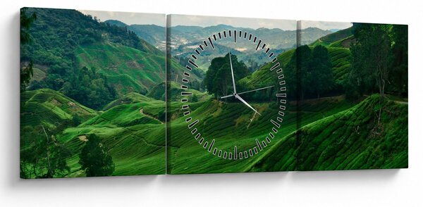 Obraz - Čajové plantáže v Malajzii (s hodinami) (90x30 cm)