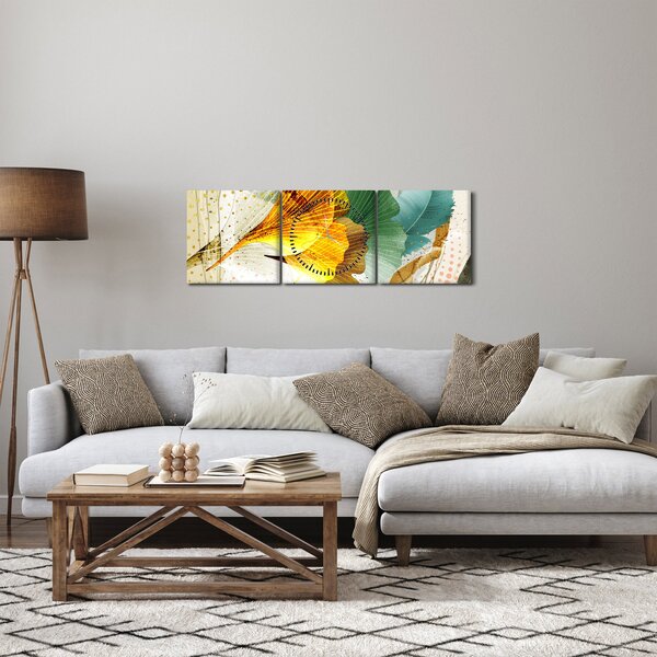 Obraz - Listy (s hodinami) (90x30 cm)