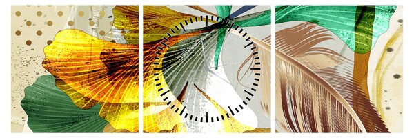 Obraz - Listy s pierkom (s hodinami) (90x30 cm)