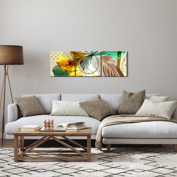 Obraz - Listy s pierkom (s hodinami) (90x30 cm)