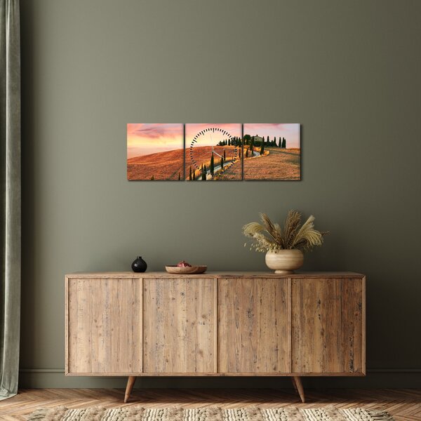 Obraz - Dom na kopci, Toskánsko, Taliansko (s hodinami) (90x30 cm)