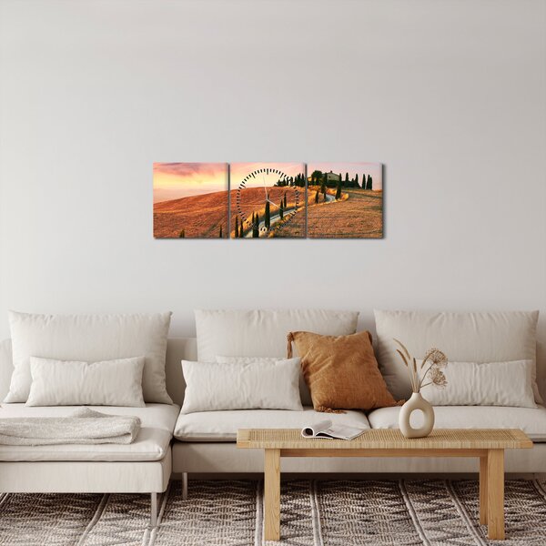 Obraz - Dom na kopci, Toskánsko, Taliansko (s hodinami) (90x30 cm)