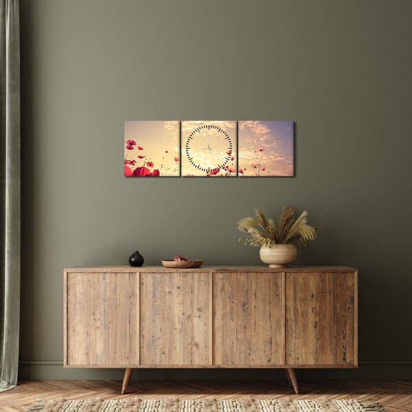 Obraz - Lúka s kvetmi (s hodinami) (90x30 cm)