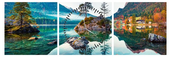 Obraz - Jazero Hintersee, Bavorské Alpy, Rakúsko (s hodinami) (90x30 cm)
