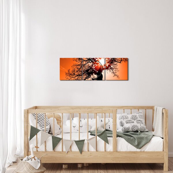Obraz - Dub pri západe slnka (s hodinami) (90x30 cm)