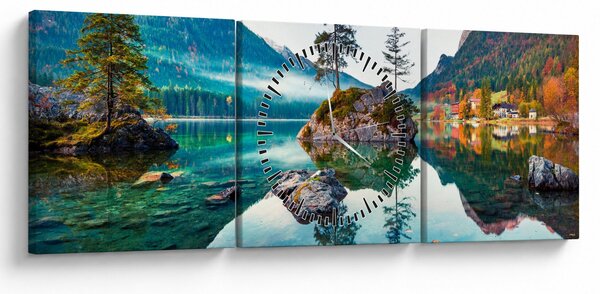 Obraz - Jazero Hintersee, Bavorské Alpy, Rakúsko (s hodinami) (90x30 cm)