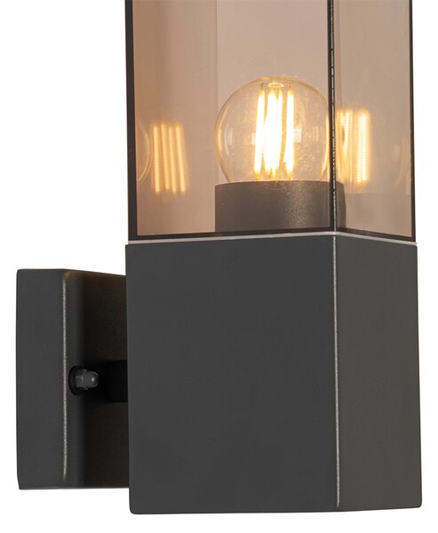 Moderná vonkajšia nástenná lampa tmavosivá s dymovým sklom - Malios