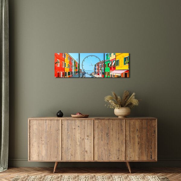 Obraz - Ostrov Burano, Benátky, Taliansko (s hodinami) (90x30 cm)