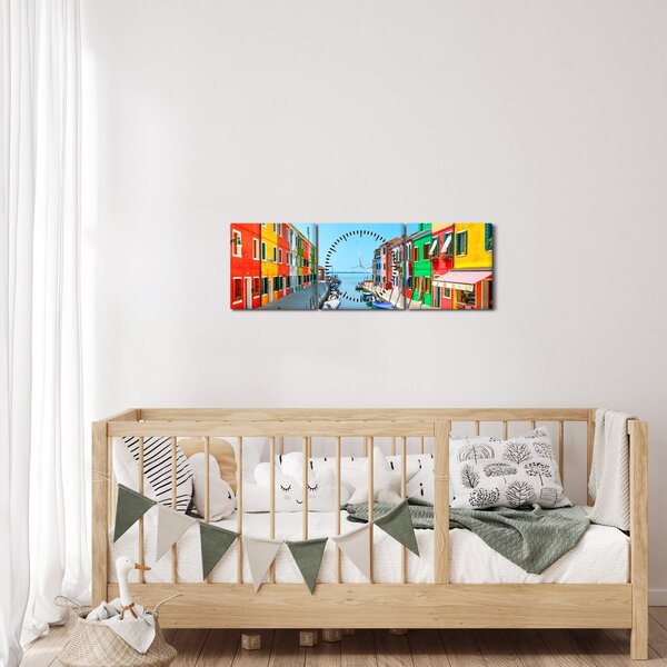 Obraz - Ostrov Burano, Benátky, Taliansko (s hodinami) (90x30 cm)