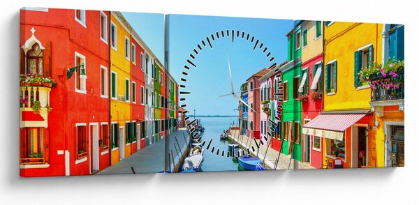 Obraz - Ostrov Burano, Benátky, Taliansko (s hodinami) (90x30 cm)