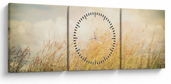 Obraz - Pole na jeseň (s hodinami) (90x30 cm)