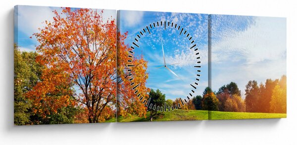 Obraz - Jesenná krajina (s hodinami) (90x30 cm)