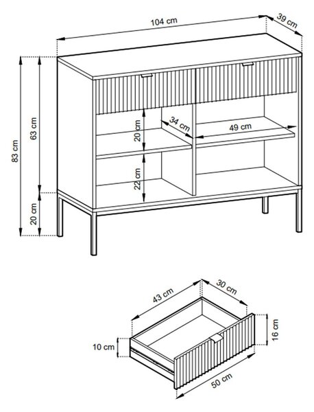 KOMODA VIGGO BIELA + ČIERNY PODSTAVEC 104 cm