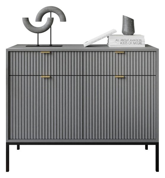 KOMODA VIGGO ŠEDÁ + ČIERNY PODSTAVEC 104 cm