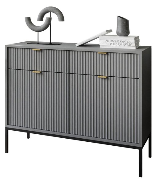 KOMODA VIGGO ŠEDÁ + ČIERNY PODSTAVEC 104 cm