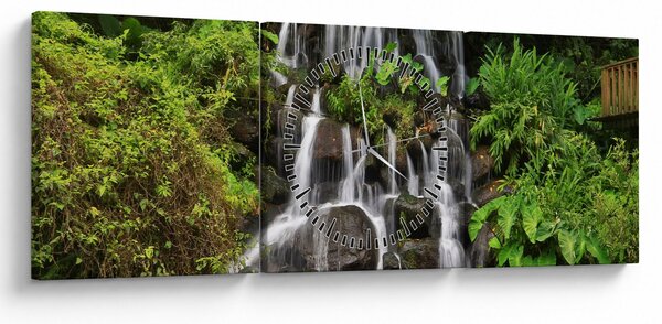 Obraz vodopádov v tropickom lese (s hodinami) (90x30 cm)