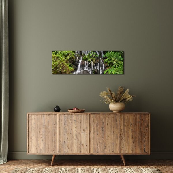 Obraz vodopádov v tropickom lese (s hodinami) (90x30 cm)
