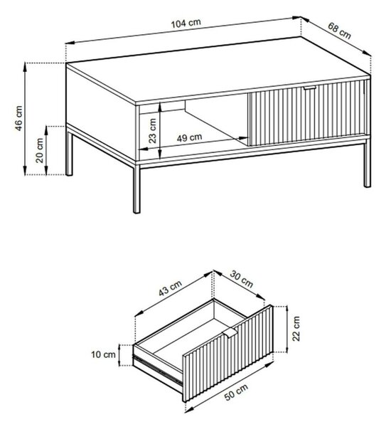 KONFERENČNÝ STOLÍK VIGGO ŠEDÝ + ČIERNY PODSTAVEC 104 cm
