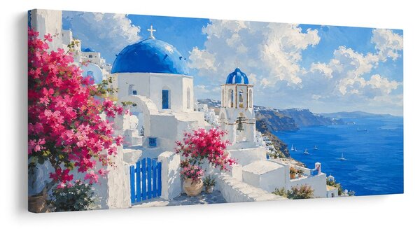 Obraz rozkvitnuté Santorini pod letnou oblohou