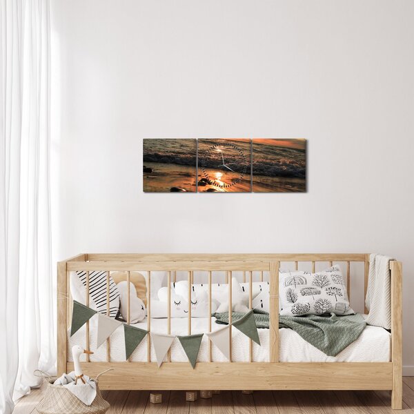 Obraz - Západ slnka pri oceáne (s hodinami) (90x30 cm)