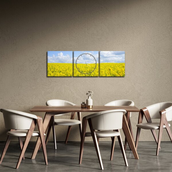 Obraz žltého poľa (s hodinami) (90x30 cm)