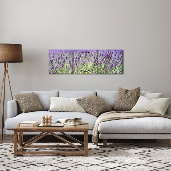 Obraz poľa s levanduľou (s hodinami) (90x30 cm)