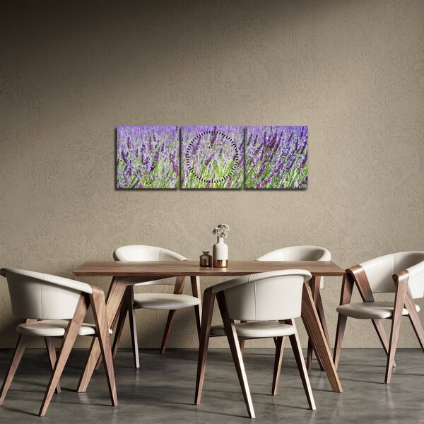 Obraz poľa s levanduľou (s hodinami) (90x30 cm)