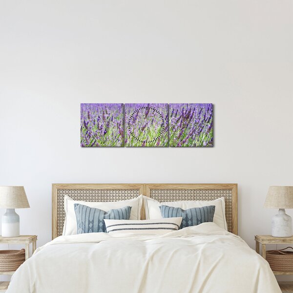 Obraz poľa s levanduľou (s hodinami) (90x30 cm)