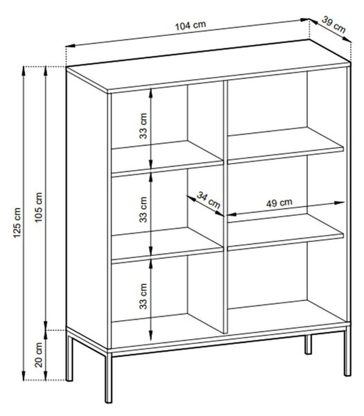 KOMODA VYSOKÁ VIGGO ŠEDÁ + ZLATÝ PODSTAVEC 104 cm