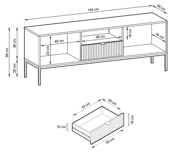 TV STOLÍK VIGGO BIELY + ČIERNY PODSTAVEC 154 cm
