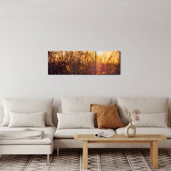 Obraz poľa pri západe slnka (s hodinami) (90x30 cm)