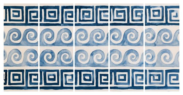 5-dielny obraz modré špirály a ornamenty