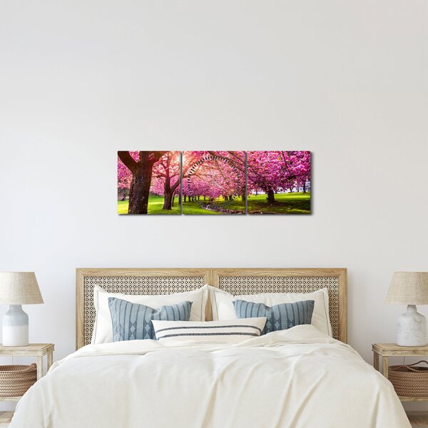 Obraz rozkvitnutých čerešní, Hurd Park, Dover, New Jersey (s hodinami) (90x30 cm)