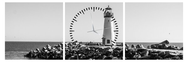 Obraz - Maják na pobreží, Santa Cruz, Kalifornia (s hodinami) (90x30 cm)