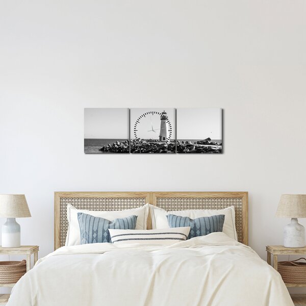 Obraz - Maják na pobreží, Santa Cruz, Kalifornia (s hodinami) (90x30 cm)