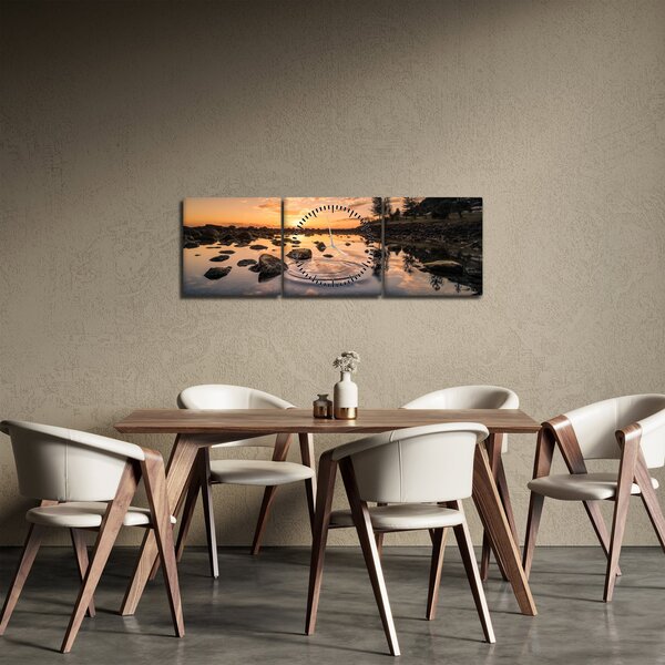 Obraz vodnej hladiny pri západe slnka (s hodinami) (90x30 cm)