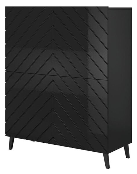 Vysoká komoda LABELO, 101x122x40, čierna/čierna lesk