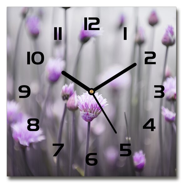 Sklenené hodiny štvorec Kvety pažítky