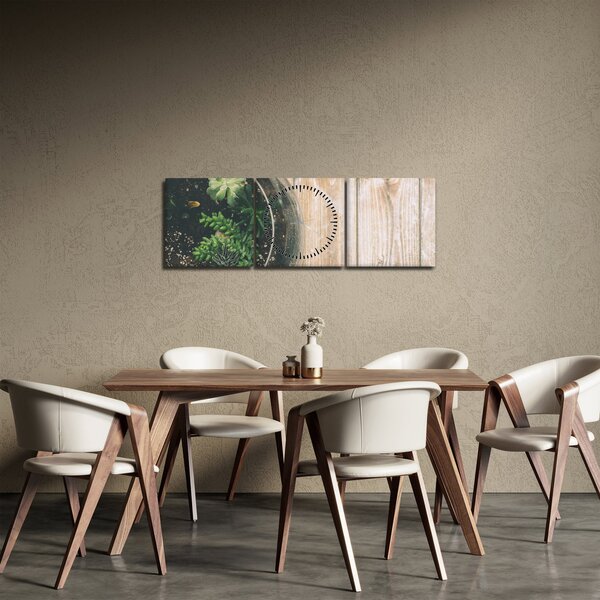 Obraz sukulentov v skle (s hodinami) (90x30 cm)