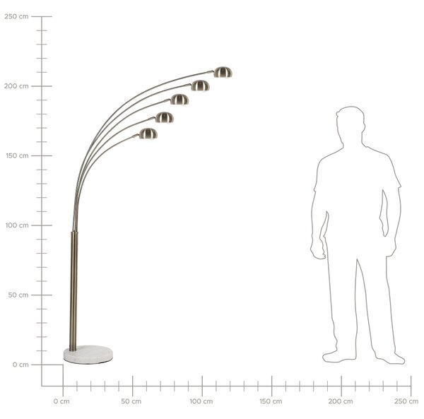Stojaca lampa zlatá kovová chrómovaná 210 cm s 5 nastaviteľnými tienidlami oblúkový dizajn industriálny štýl