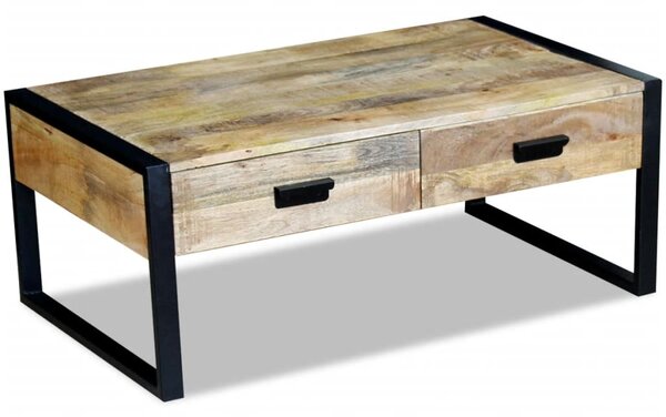 Konferenčný stolík s 2 zásuvkami, masívne mangové drevo, 100x60x40 cm