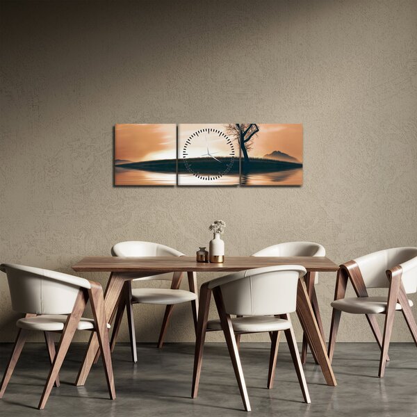 Obraz stromu na ostrove (s hodinami) (90x30 cm)