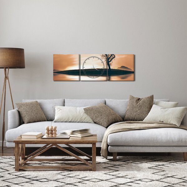 Obraz stromu na ostrove (s hodinami) (90x30 cm)