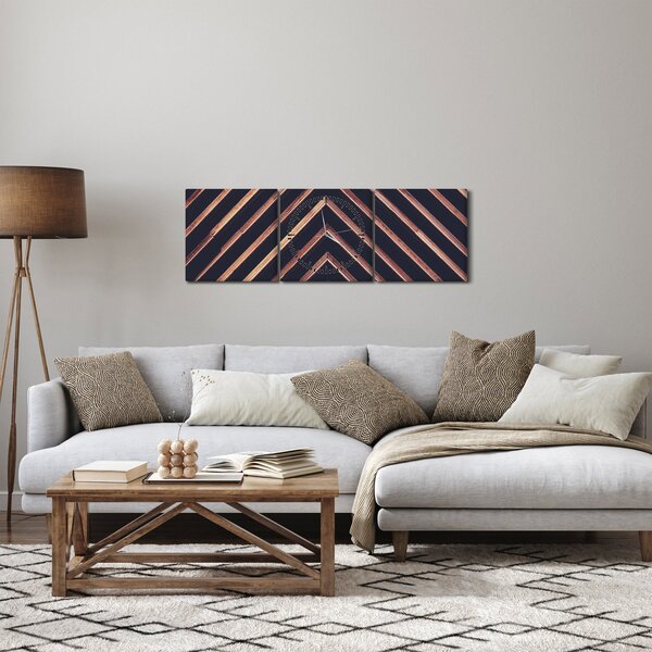 Obraz dreveného motívu na čiernom pozadí (s hodinami) (90x30 cm)