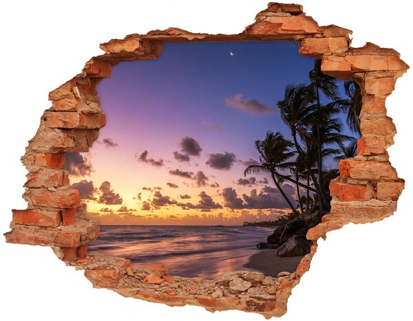 Nálepka 3D diera na stenu Západ slnka na pláži